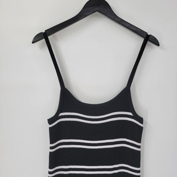 C+D+M Womens Tank Dress‎ XL Black White Ribbed Knit Pullover Spaghetti Straps - Picture 10 of 12